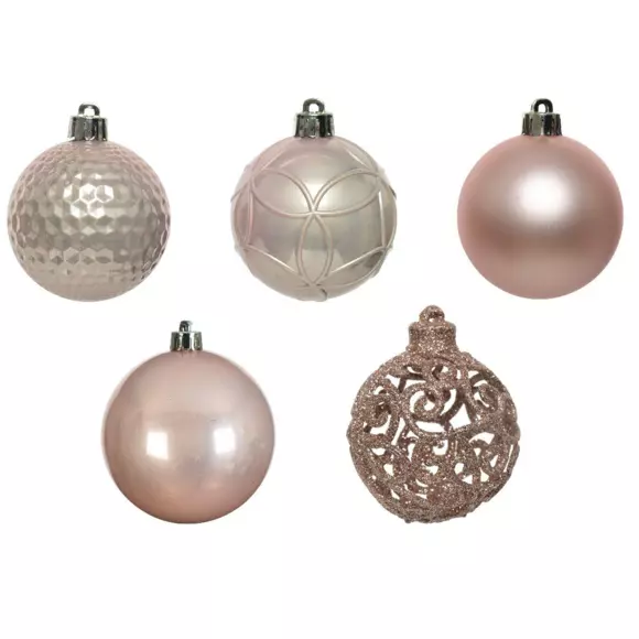 Eminza Lot De 37 Boules De Noël (D60 Mm) Alpine Mix Rose Poudré