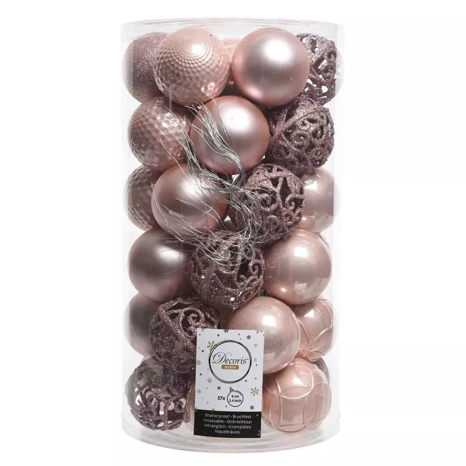 eminza Lot de 37 boules de Noël (D60 mm) Alpine Mix Rose poudré