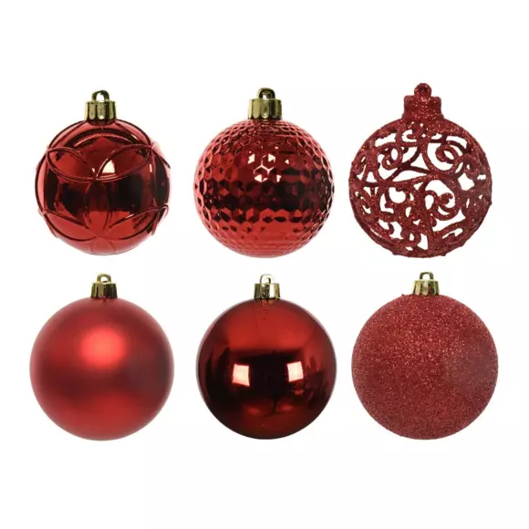 Eminza Lot De 37 Boules De Noël (D60 Mm) Alpine Mix Rouge