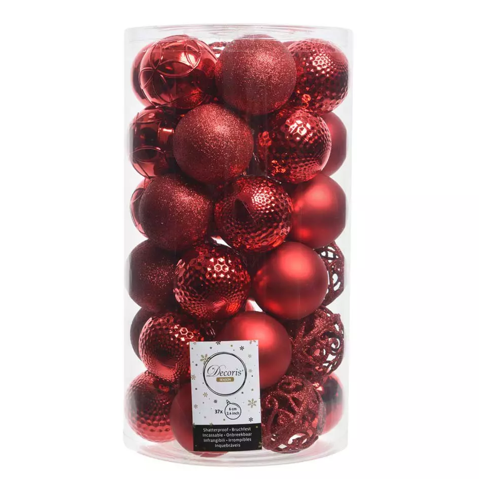 eminza Lot de 37 boules de Noël (D60 mm) Alpine mix Rouge