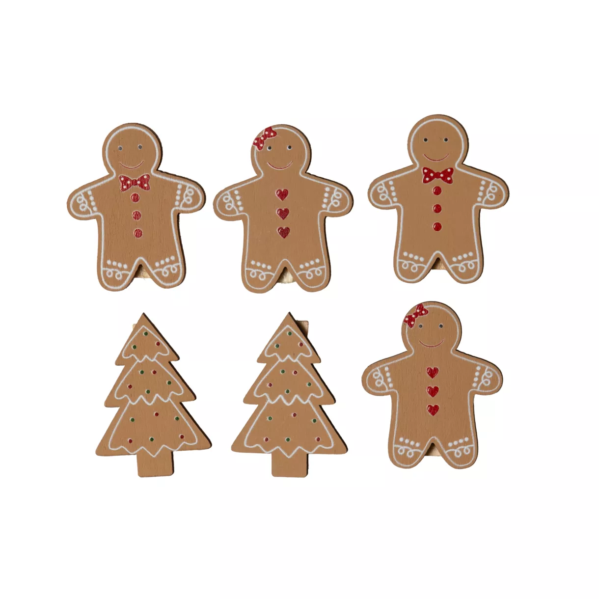 eminza Lot de 4 bonhommes et 2 sapins (H12 cm) Pain d'épices en bois