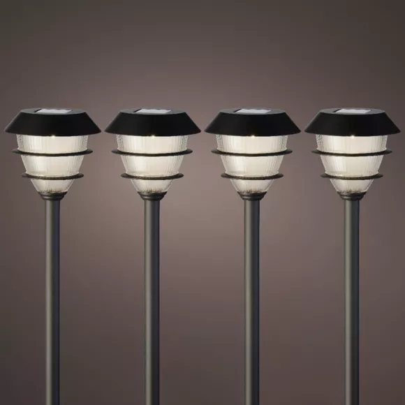 Eminza Lot De 4 Bornes De Jardin Solaire LED (H30 Cm) Garden Noir