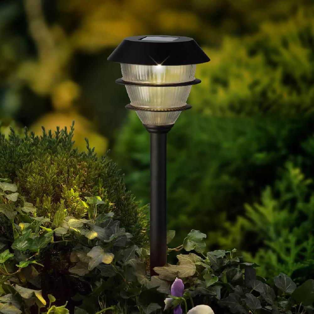 eminza Lot de 4 bornes de jardin solaire LED (H30 cm) Garden Noir