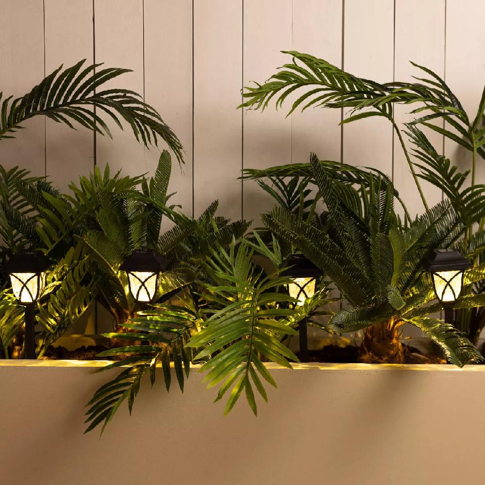 eminza Lot de 4 bornes de jardin solaire LED (H33 cm) Botany Noir