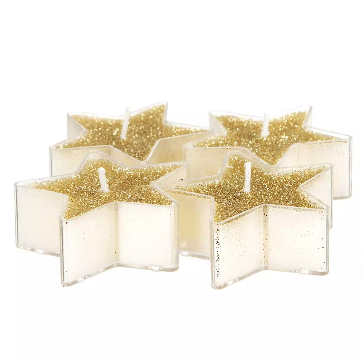 eminza Lot de 4 bougies (D6 cm) Étoiles pailletées Or