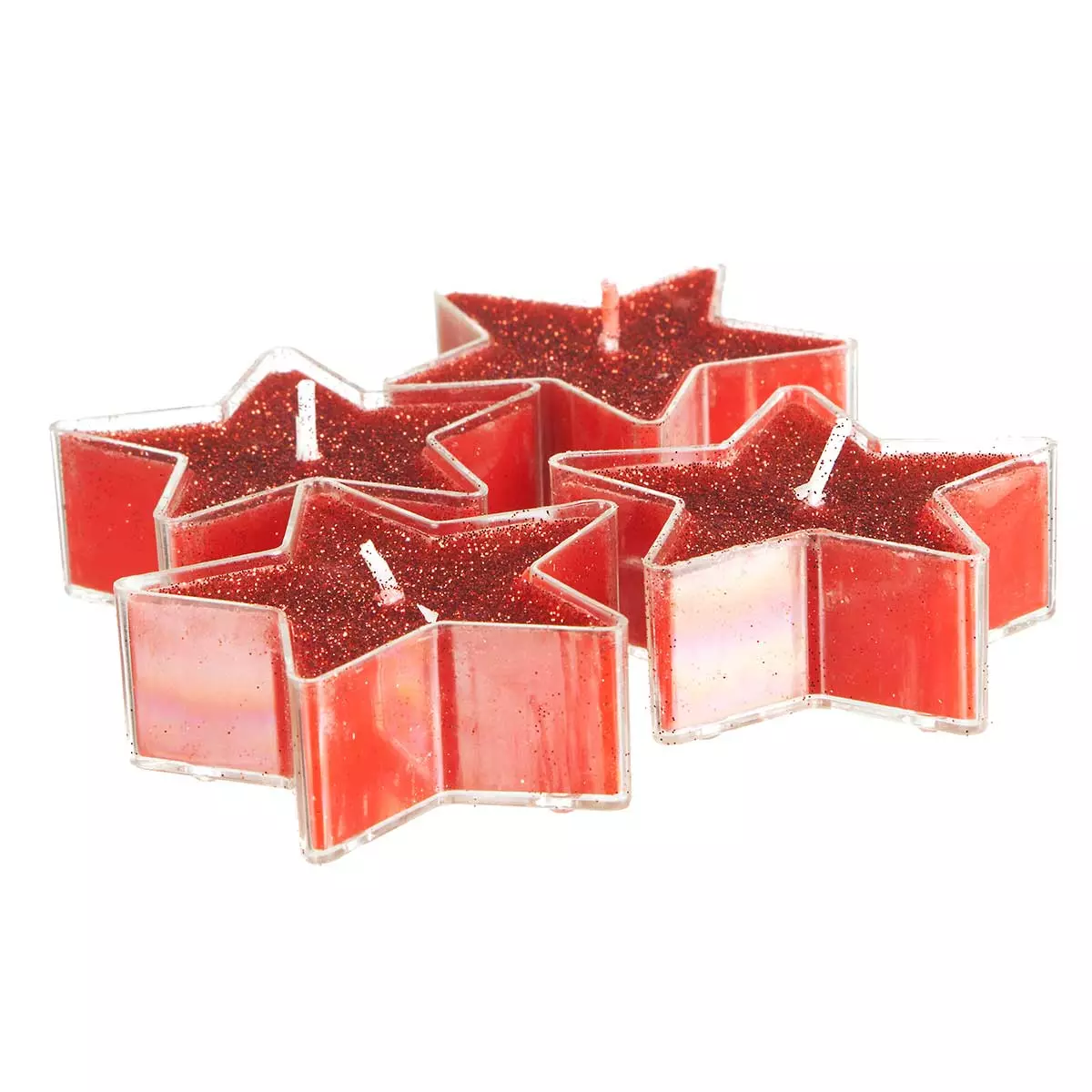 eminza Lot de 4 bougies (D6 cm) Étoiles pailletées Rouge