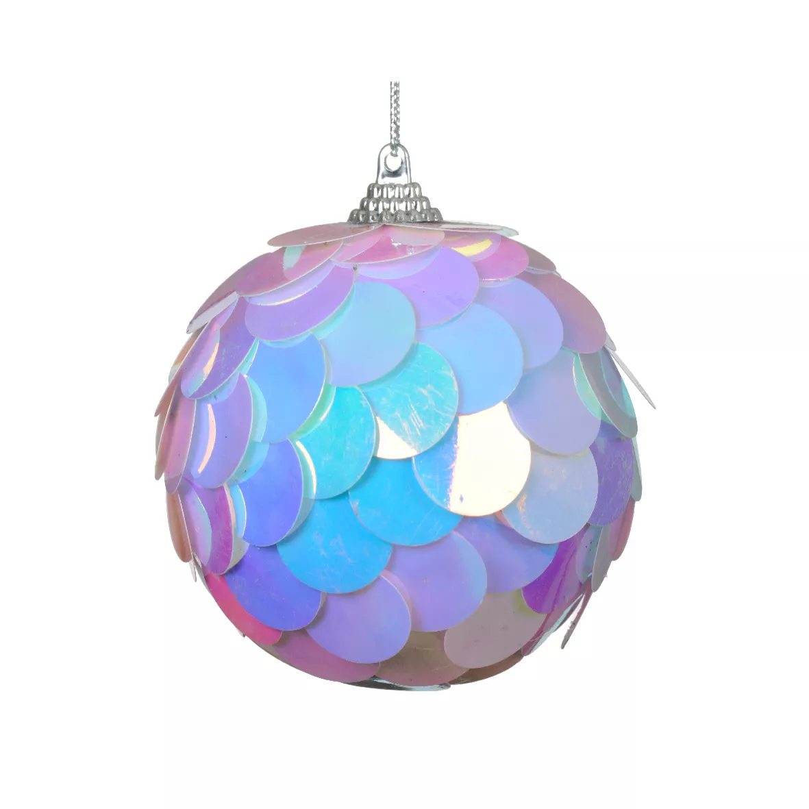 eminza Lot de 4 boules de Noël à sequins (D80 mm) Ice irisé