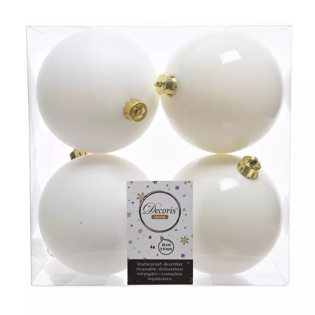 eminza Lot de 4 boules de Noël (D100 mm) Alpine Blanc laine