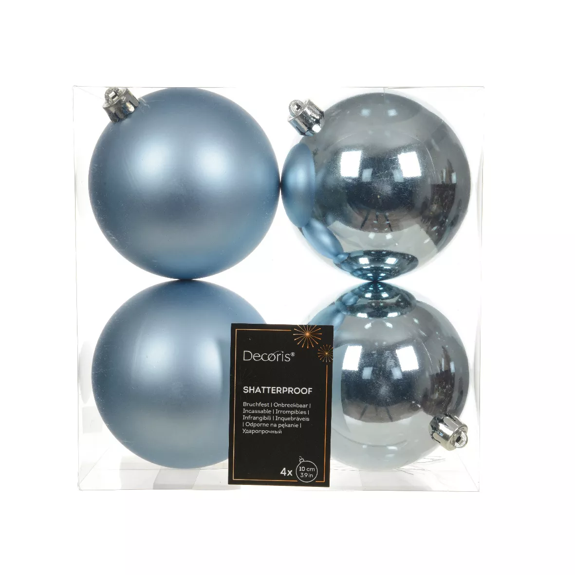 eminza Lot de 4 boules de Noël (D100 mm) Alpine Bleu glacé