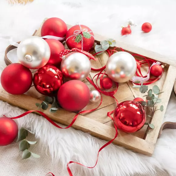 Eminza Lot De 4 Boules De Noël En Verre (D100 Mm) Arctique Mates Rouge