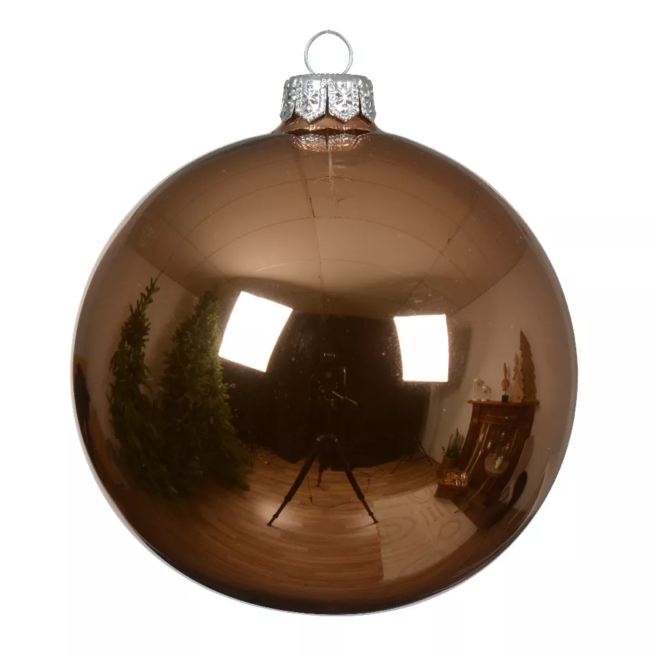 eminza Lot de 4 boules de Noël en verre (D100 mm) Arctique brillante Noix de pécan