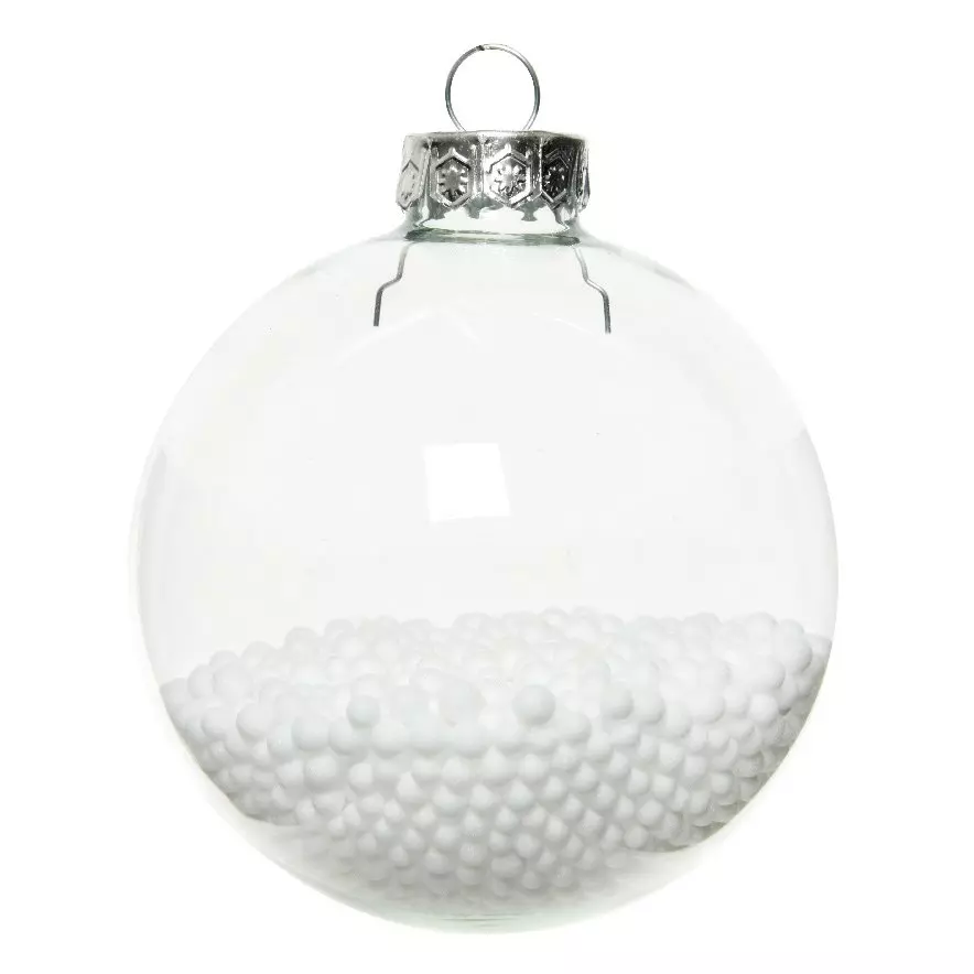 eminza Lot de 4 boules de Noël en verre (D70 mm) Neige Transparent
