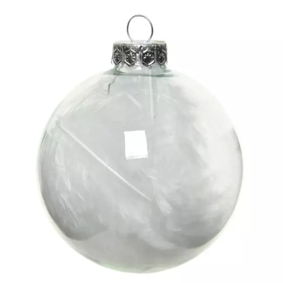 Eminza Lot De 4 Boules De Noël En Verre (D70 Mm) Plumes Transparent