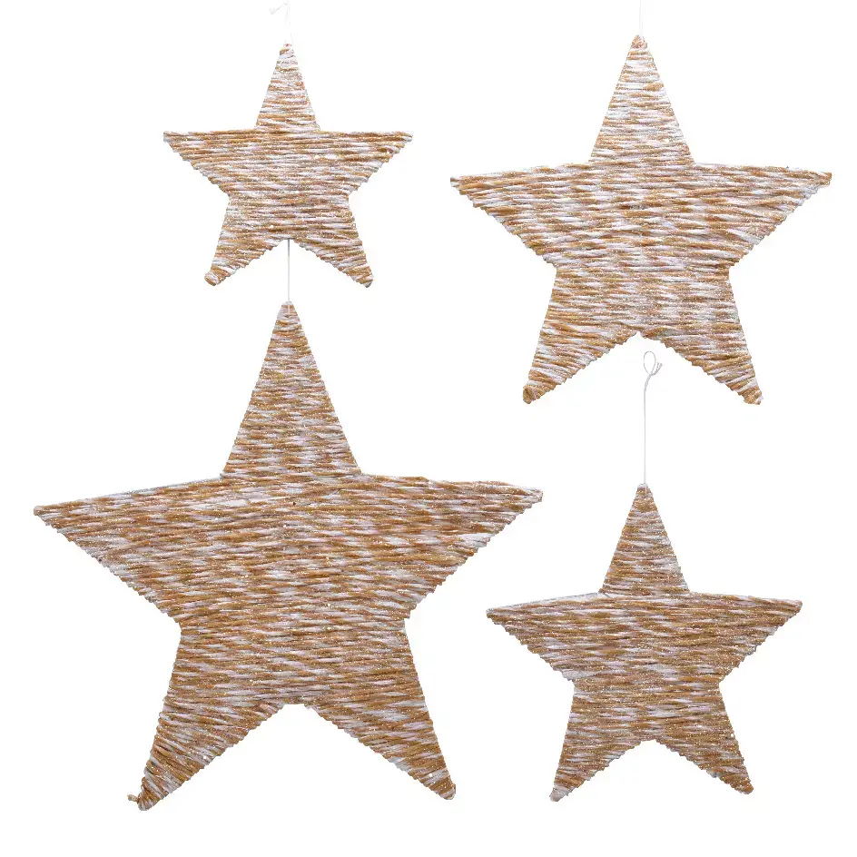 eminza Lot de 4 étoiles de Noël à suspendre (H38 cm) Star Naturel