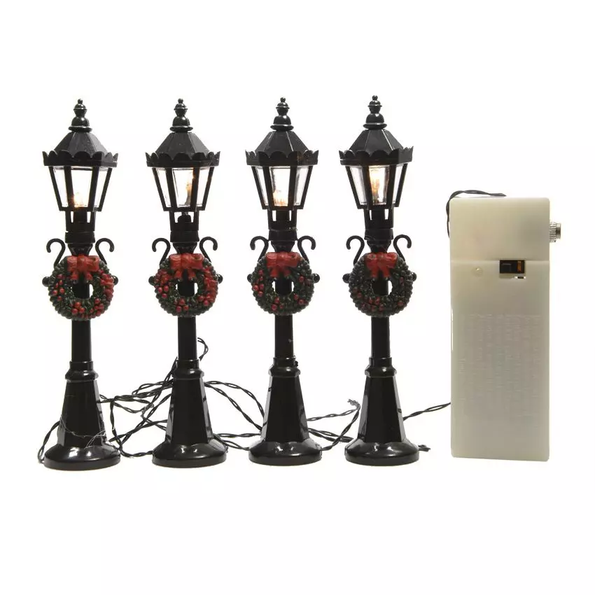 eminza Lot de 4 lampadaires illuminés (H12 cm) pour aménager un village