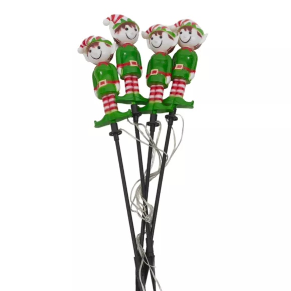 Eminza Lot De 4 Piquets De Jardin Solaire (H40 Cm) Lutin Farceur Lumineux Blanc Chaud