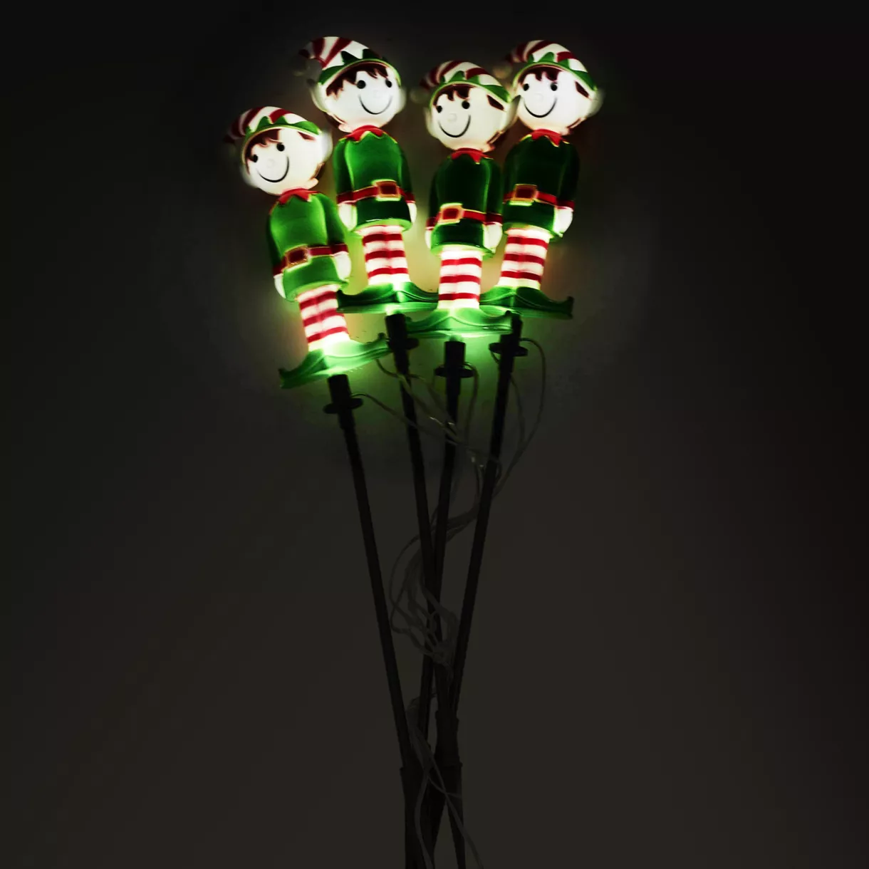 eminza Lot de 4 piquets de jardin solaire (H40 cm) Lutin farceur lumineux Blanc chaud