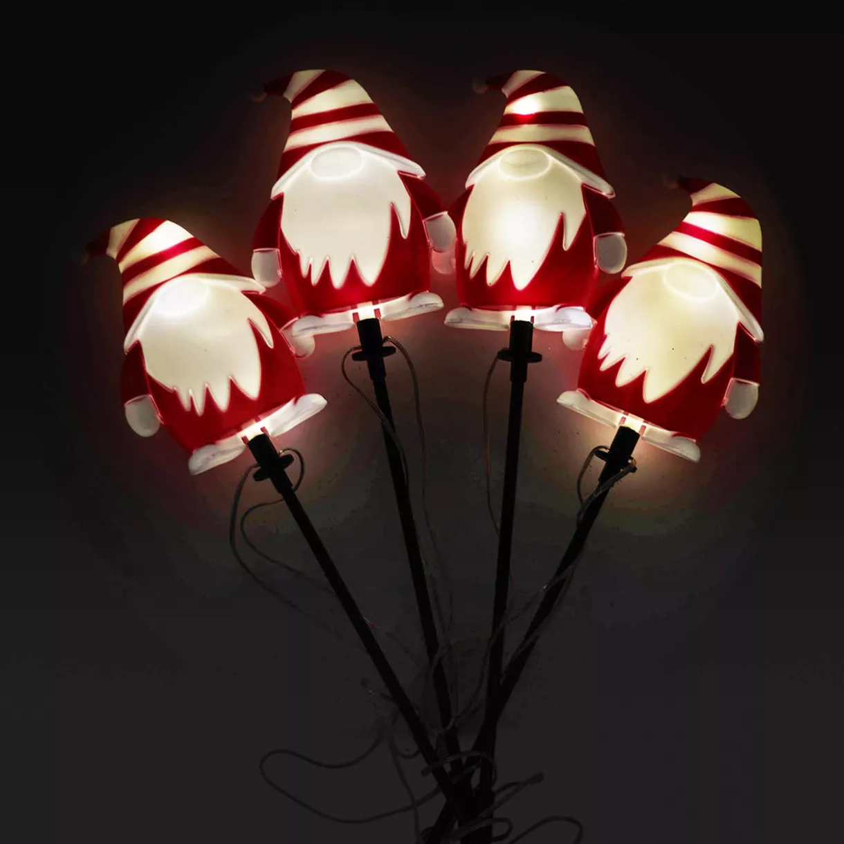 eminza Lot de 4 piquets de jardin solaire (H40 cm) Lutins lumineux Blanc chaud