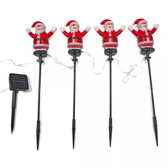 Eminza Lot De 4 Piquets De Jardin Solaire (H40 Cm) Père Noël Lumineux Blanc Chaud