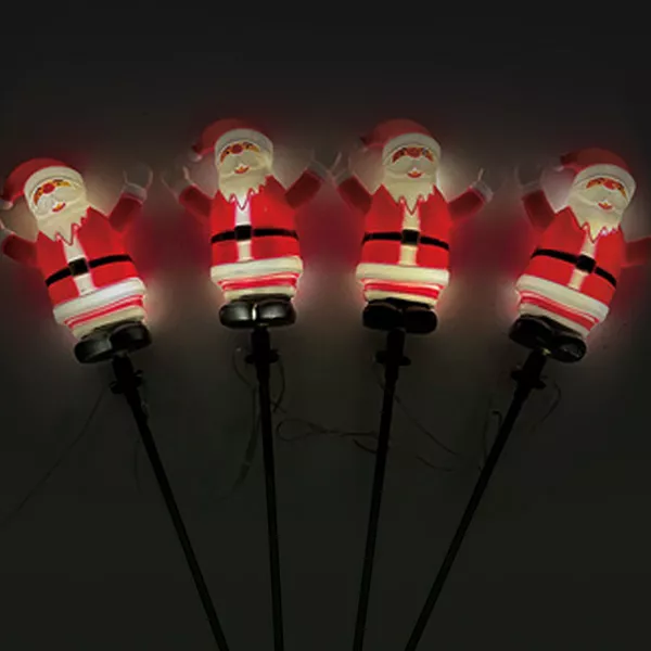 eminza Lot de 4 piquets de jardin solaire (H40 cm) Père Noël lumineux Blanc chaud