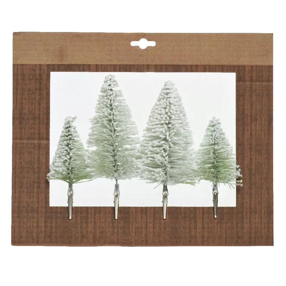 eminza Lot de 4 sapins de Noël à suspendre sur clip (H14 cm) Vert enneigé
