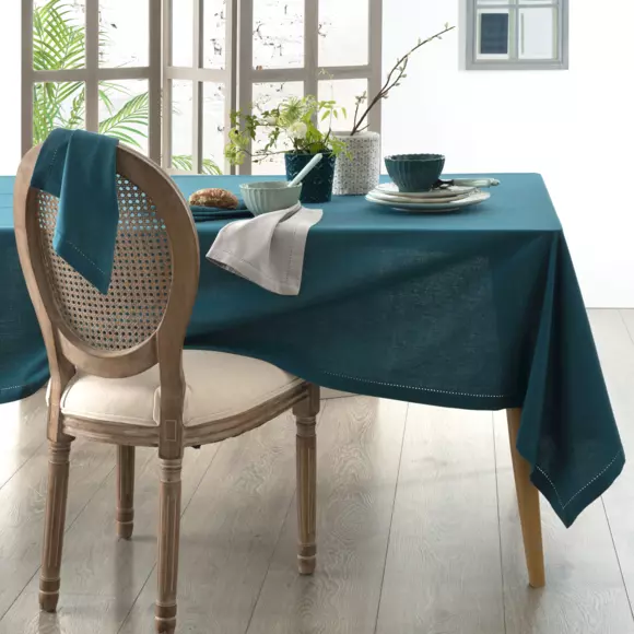 Eminza Lot De 4 Serviettes Coton (40 X 40 Cm) Chambray Bleu Canard