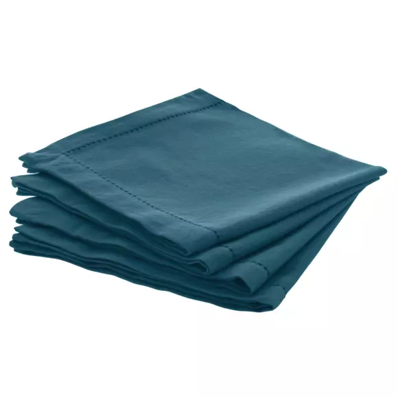 Eminza Lot De 4 Serviettes Coton (40 X 40 Cm) Chambray Bleu Canard