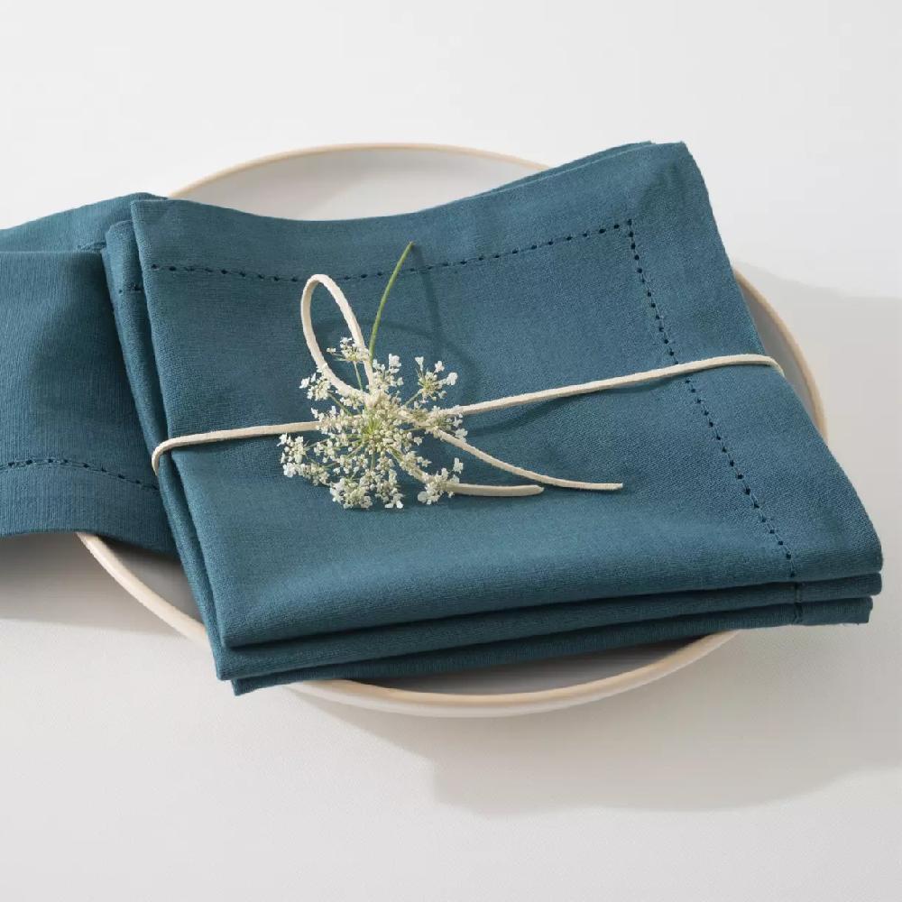 eminza Lot de 4 serviettes coton (40 x 40 cm) Chambray Bleu canard