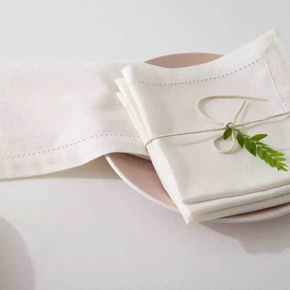 Eminza Lot De 4 Serviettes Coton (40 X 40 Cm) Chambray Ecru