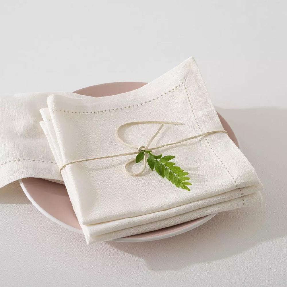 eminza Lot de 4 serviettes coton (40 x 40 cm) Chambray Ecru