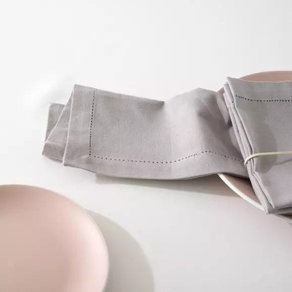 Eminza Lot De 4 Serviettes Coton (40 X 40 Cm) Chambray Gris Clair