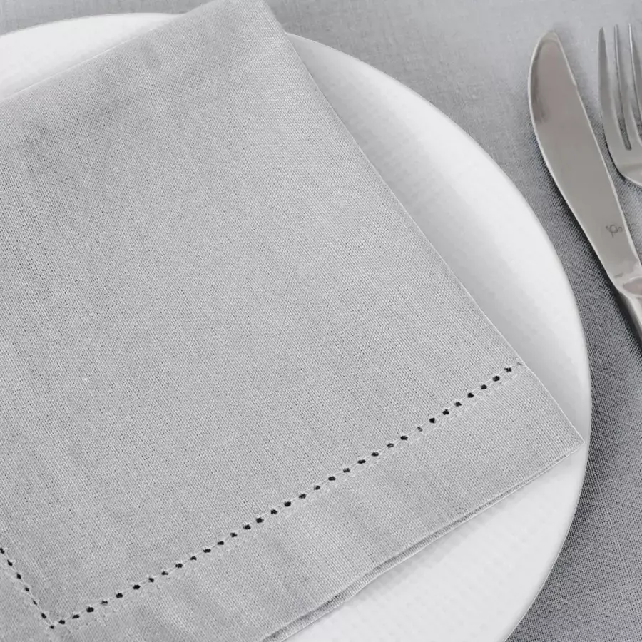 Eminza Lot De 4 Serviettes Coton (40 X 40 Cm) Chambray Gris Clair