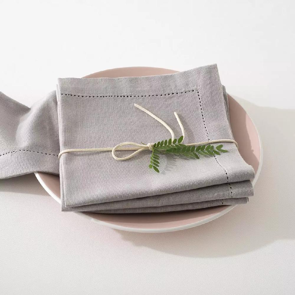 eminza Lot de 4 serviettes coton (40 x 40 cm) Chambray Gris clair