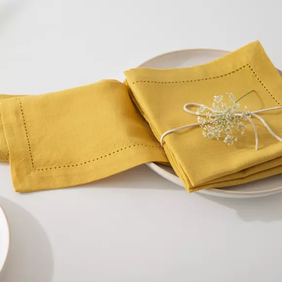 Eminza Lot De 4 Serviettes Coton (40 X 40 Cm) Chambray Ocre