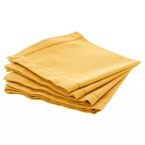 Eminza Lot De 4 Serviettes Coton (40 X 40 Cm) Chambray Ocre
