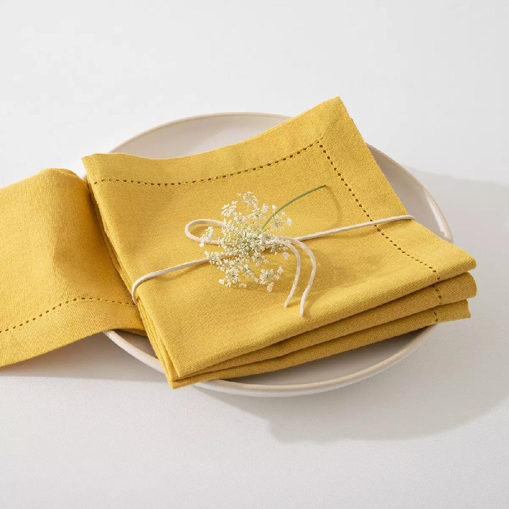 eminza Lot de 4 serviettes coton (40 x 40 cm) Chambray Ocre