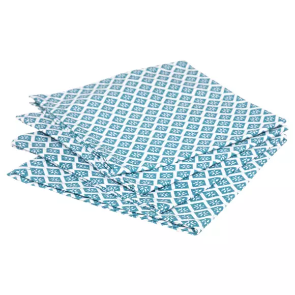Eminza Lot De 4 Serviettes Coton (40 X 40 Cm) Tika Bleu Canard