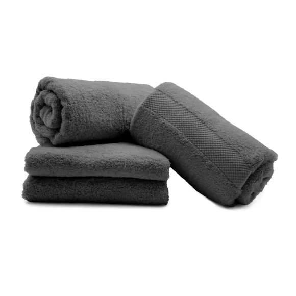 Eminza Lot De 4 Serviettes De Toilette Coton (70 X 130 Cm) Elegance Gris Anthracite
