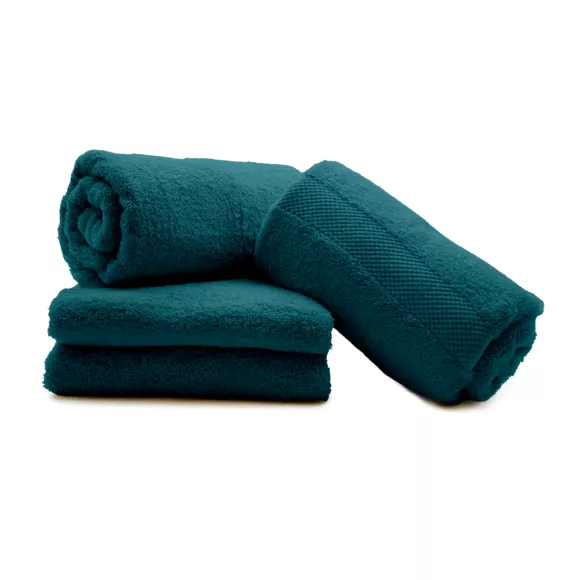 Eminza Lot De 4 Serviettes De Toilette Coton (70 X 130 Cm) Elegance Bleu