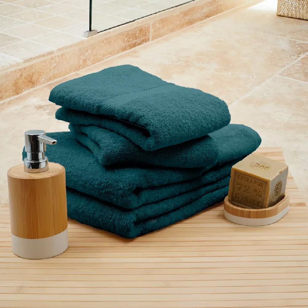 eminza Lot de 4 serviettes de toilette coton (70 x 130 cm) Elegance Bleu