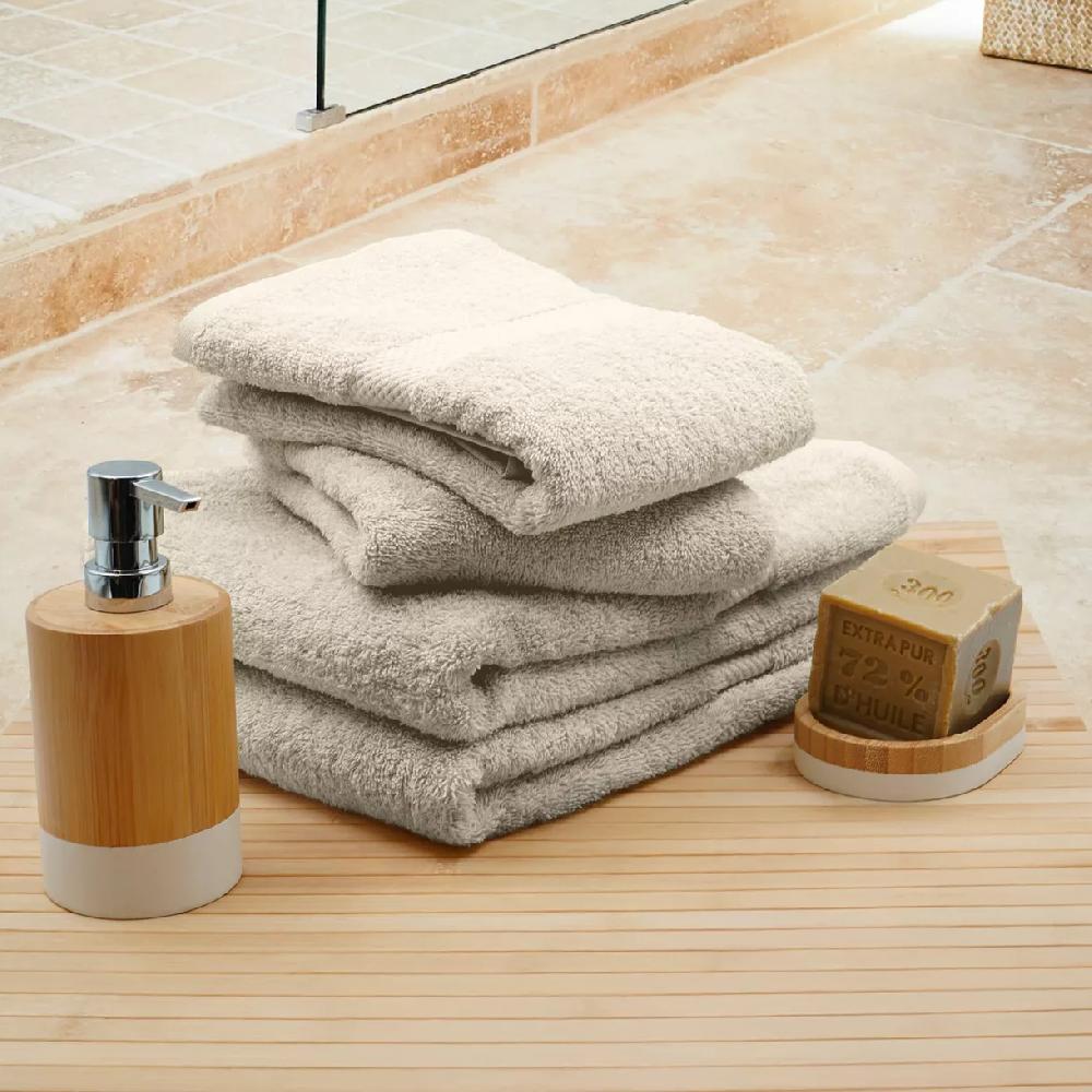 eminza Lot de 4 serviettes de toilette coton (70 x 130 cm) Elegance Beige