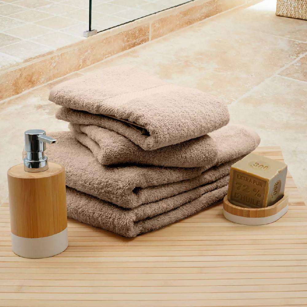 eminza Lot de 4 serviettes de toilette coton (70 x 130 cm) Elegance Noisette