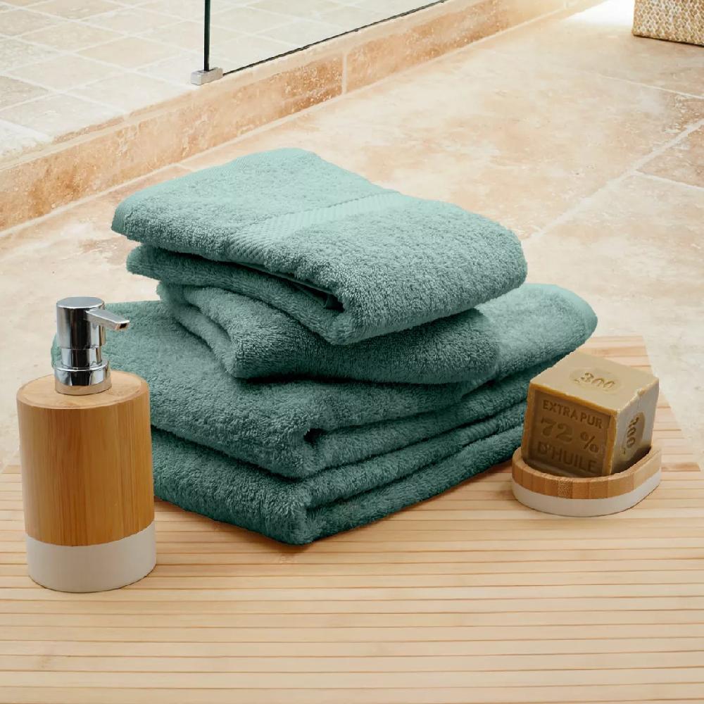 eminza Lot de 4 serviettes de toilette coton (70 x 130 cm) Elegance Vert céladon