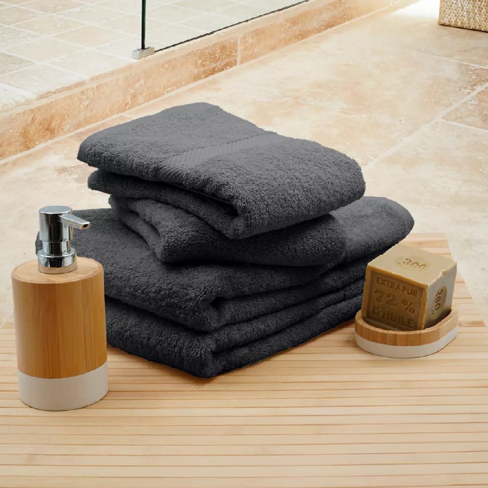 eminza Lot de 4 serviettes de toilette coton (70 x 130 cm) Elegance Gris anthracite