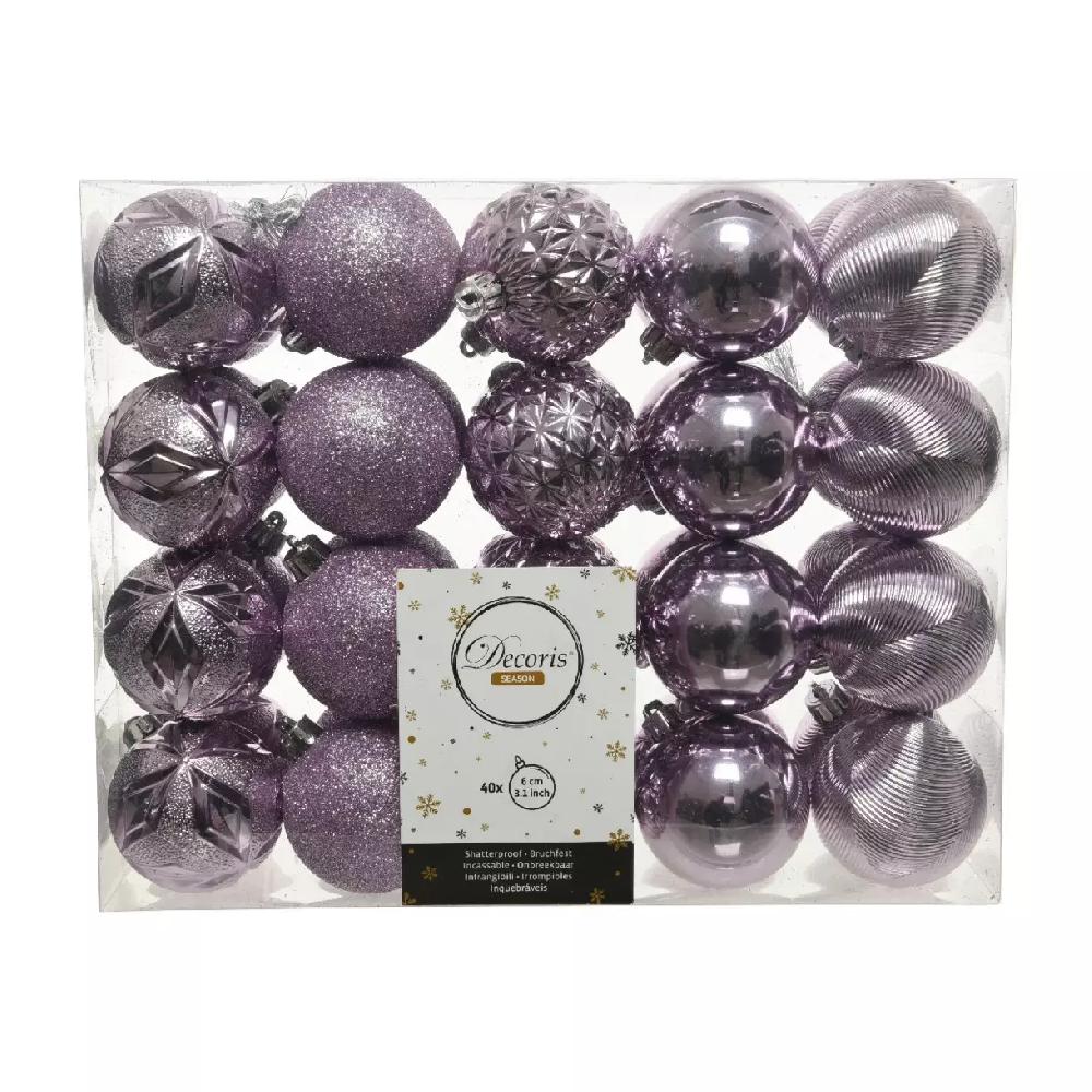 eminza Lot de 40 boules de Noël (D60 mm) Cyriane Lilas