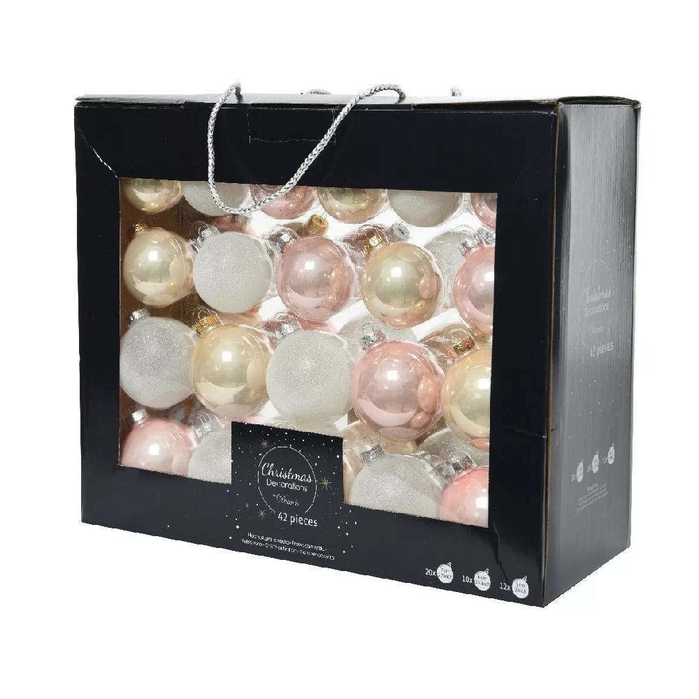 eminza Lot de 42 boules de Noël en verre (D70 mm) (D60 mm) (D50 mm) Domeona Rose poudré / Perle