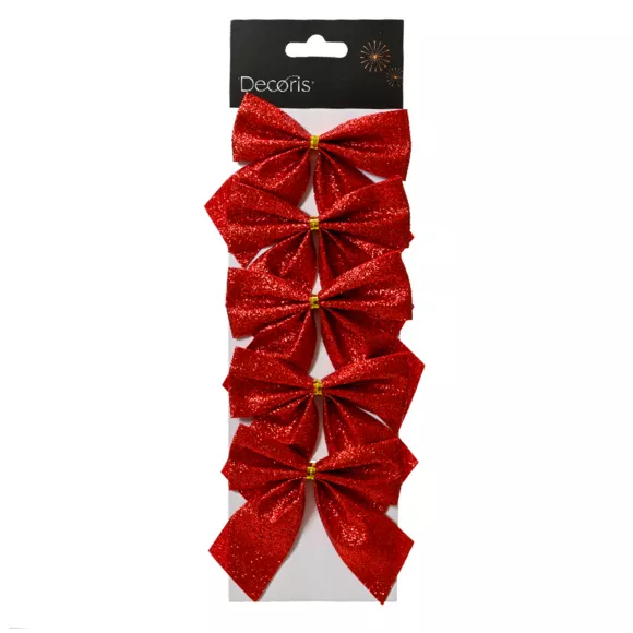 Eminza Lot De 5 Nœuds De Noël (H9 Cm) Scintillant Rouge