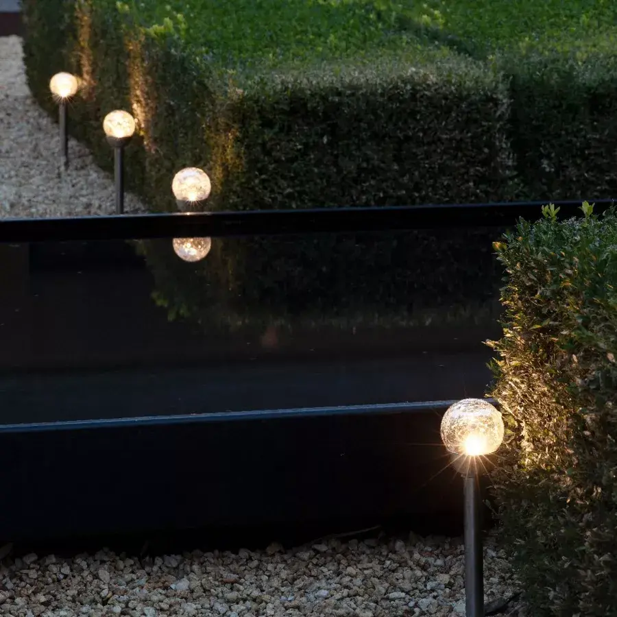 Eminza Lot De 6 Bornes De Jardin Solaires (H24.5 Cm) Verre Craquelé Blanc Chaud