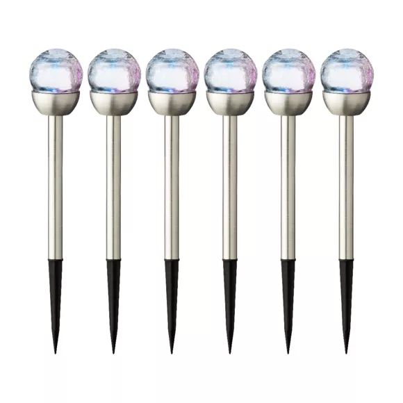 Eminza Lot De 6 Bornes De Jardin Solaires (H24 5 Cm) Verre Craquelé Multicolore