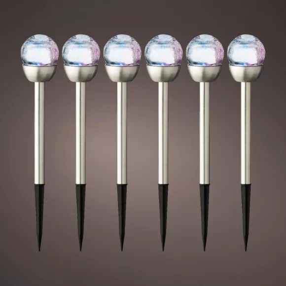 Eminza Lot De 6 Bornes De Jardin Solaires (H24 5 Cm) Verre Craquelé Multicolore